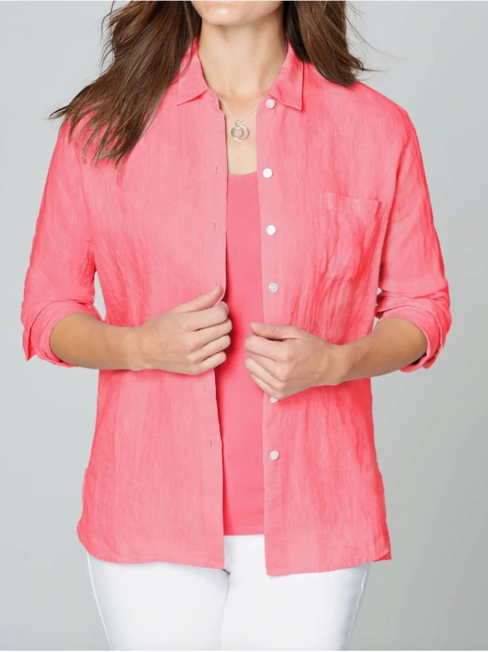 J Jill Love Linen Button Down Shirt Teaberry Small - Picture 2 of 11